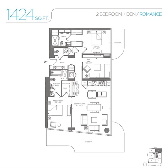 Floor Plan for Suite 7401 at One Bloor Condos